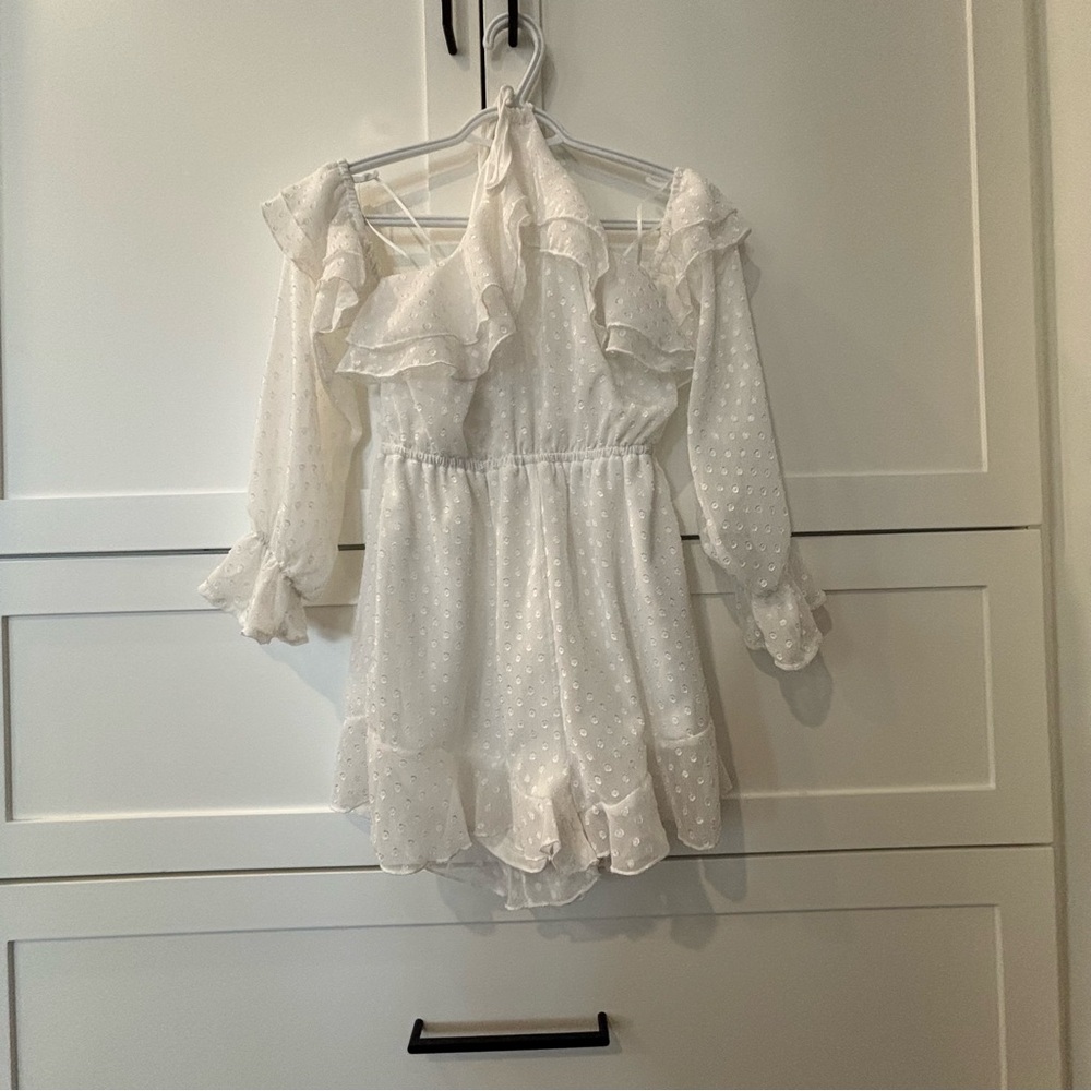 Boohoo White Swiss Dot Ruffle Playsuit